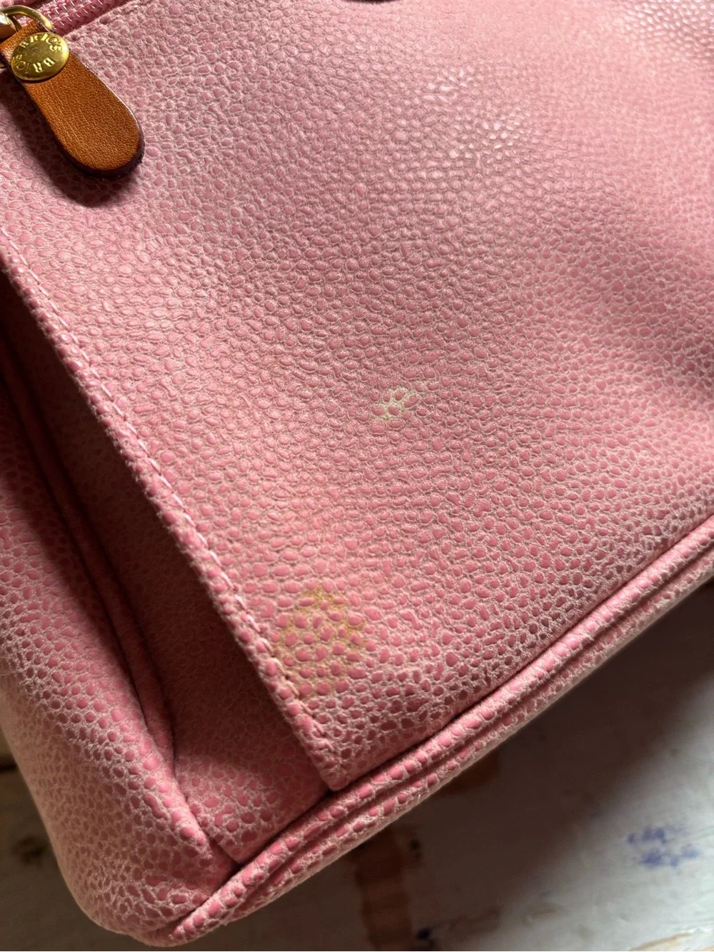 Bric’s Pink Pebbled Leather Backpack Tan Trim Adjustable Straps